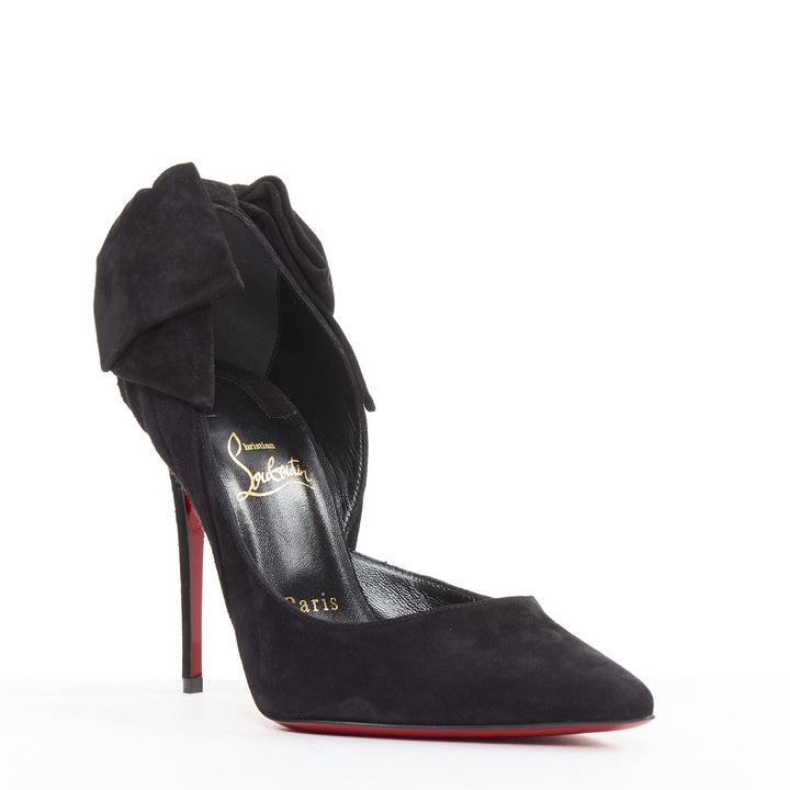 CHRISTIAN LOUBOUTIN Rabakate 100 Veau Velours black suede bow stiletto pump EU37