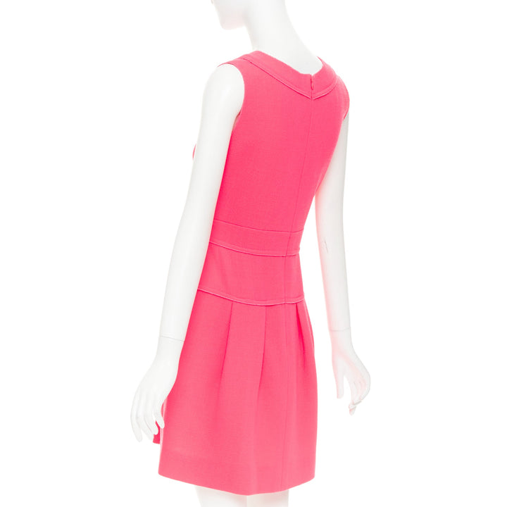 OSCAR DE LA RENTA F10 pink wool panelled round neck pleated A-line dress US2 S