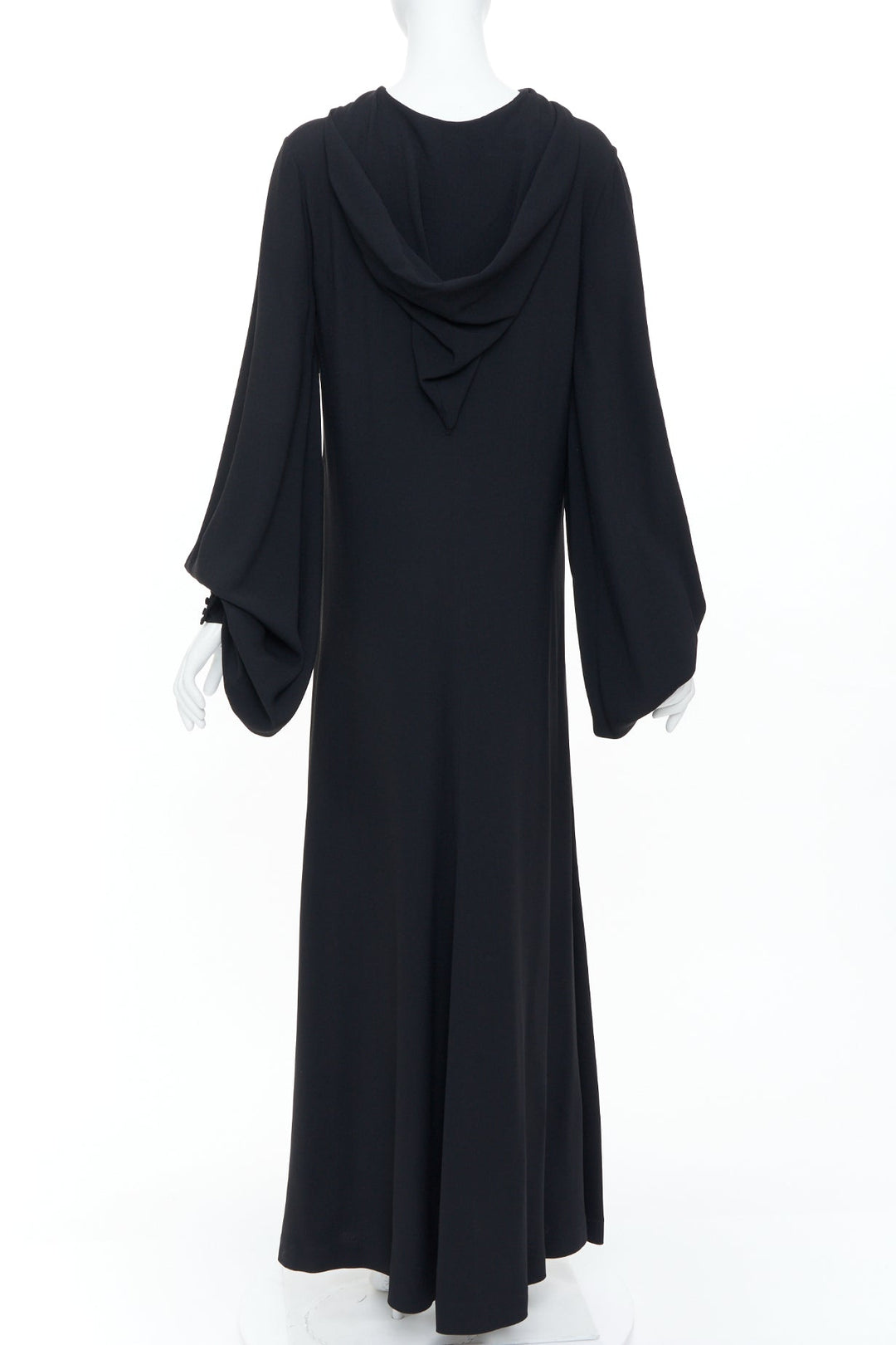 SAINT LAURENT 2013 black acetate blend hooded bishop sleeve dress gown FR36 S