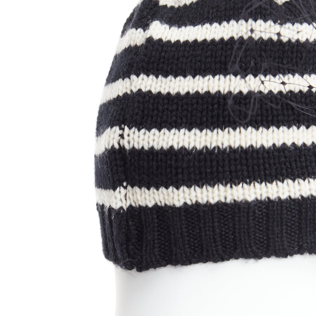 BERNSTOCK SPEIRS 100% cashmere black white striped veil beanie