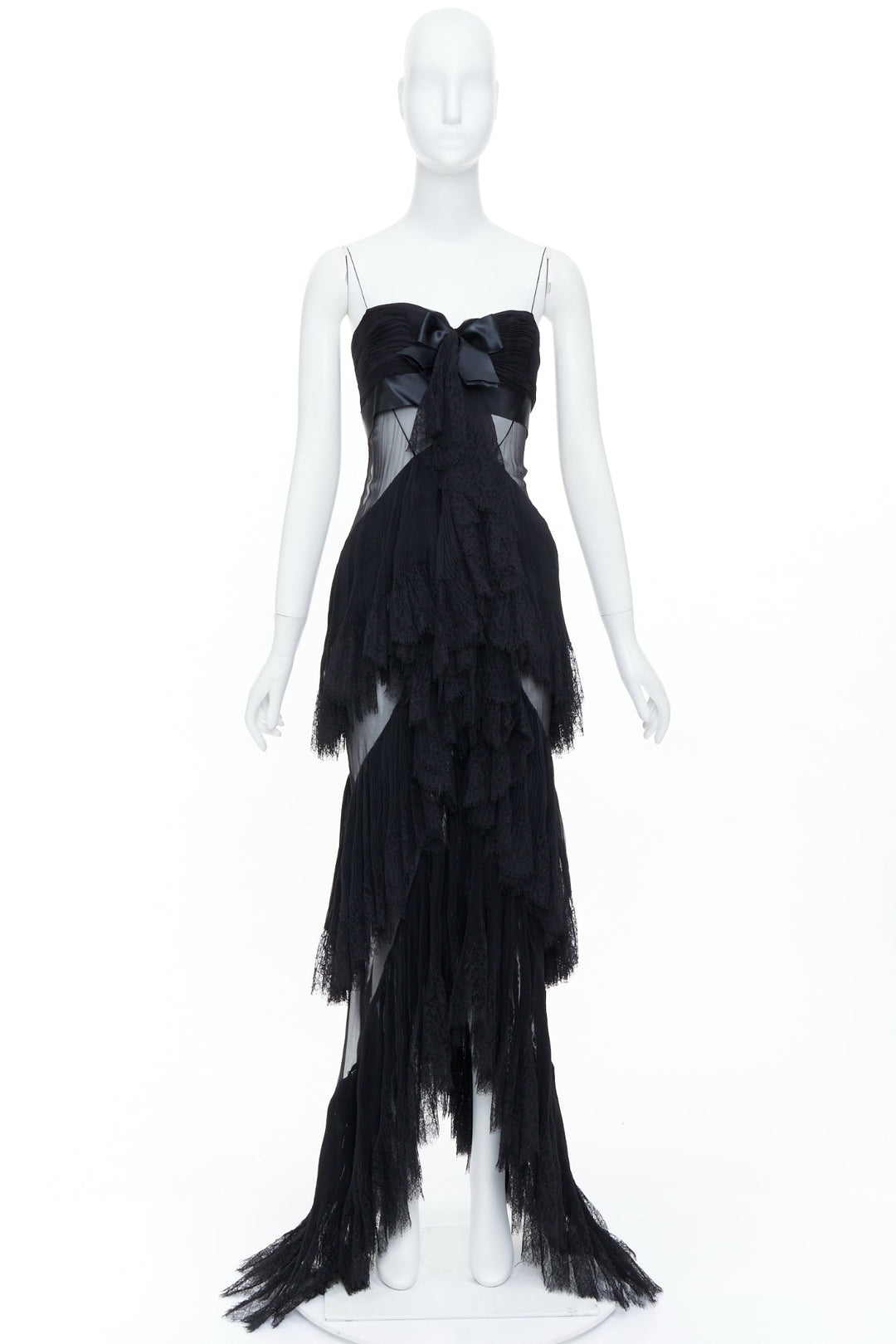 ALEXANDRE VAUTHIER COUTURE 2018 Runway black sheer lace tiered ruffle dress gown