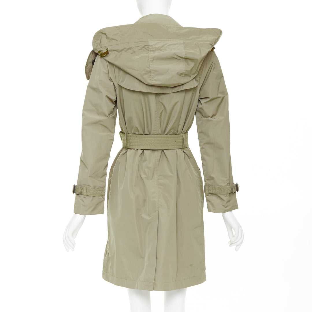 BURBERRY Amberford beige nylon tafetta House Check hooded trench coat IT38 XS