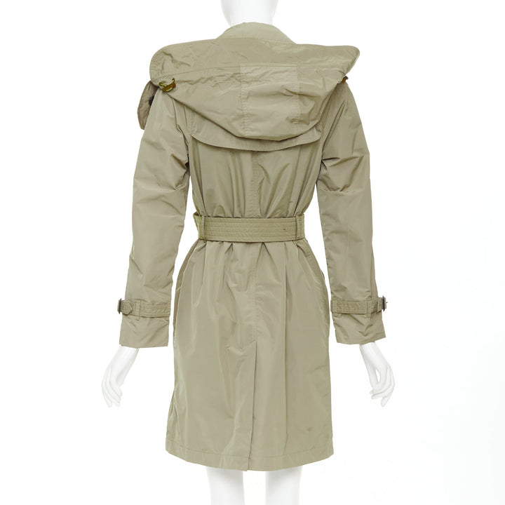 BURBERRY Amberford beige nylon tafetta House Check hooded trench coat IT38 XS