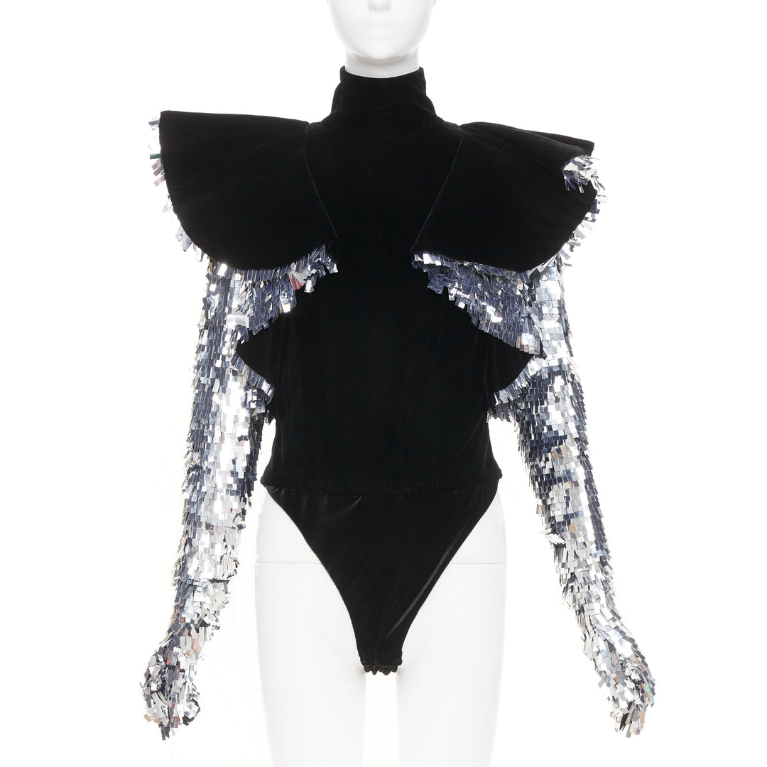 ALEXANDRE VAUTHIER COUTURE AW2022 Runway velvet sequin gloves body top FR38 M