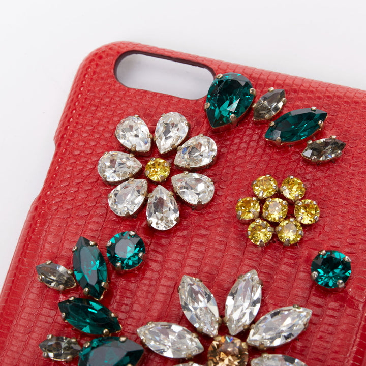 DOLCE GABBANA Iphone 6 red leather green yellow floral crystal cover case