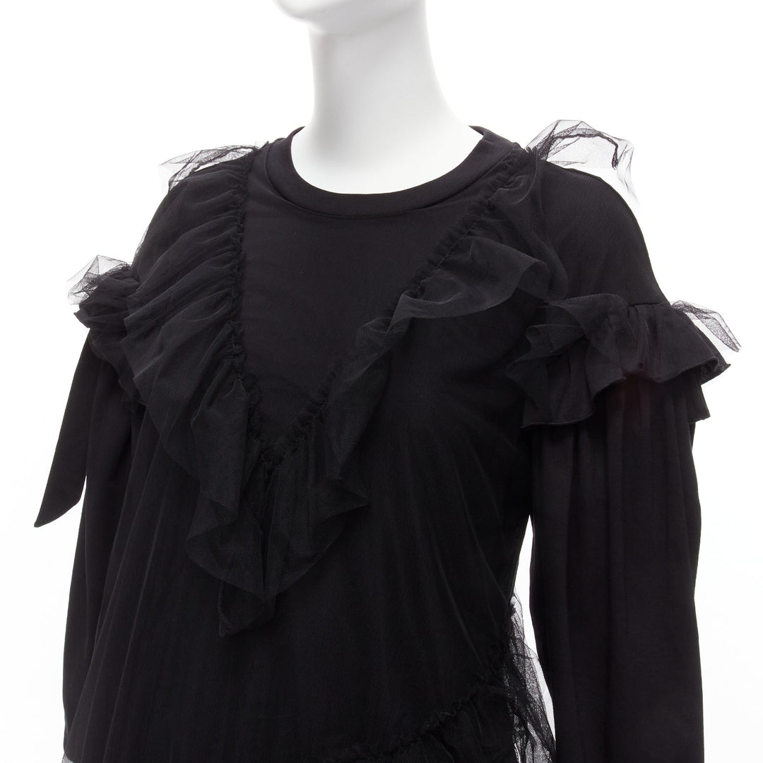 SIMONE ROCHA black asymmetric tulle ruffle trim overlay tshirt dress S