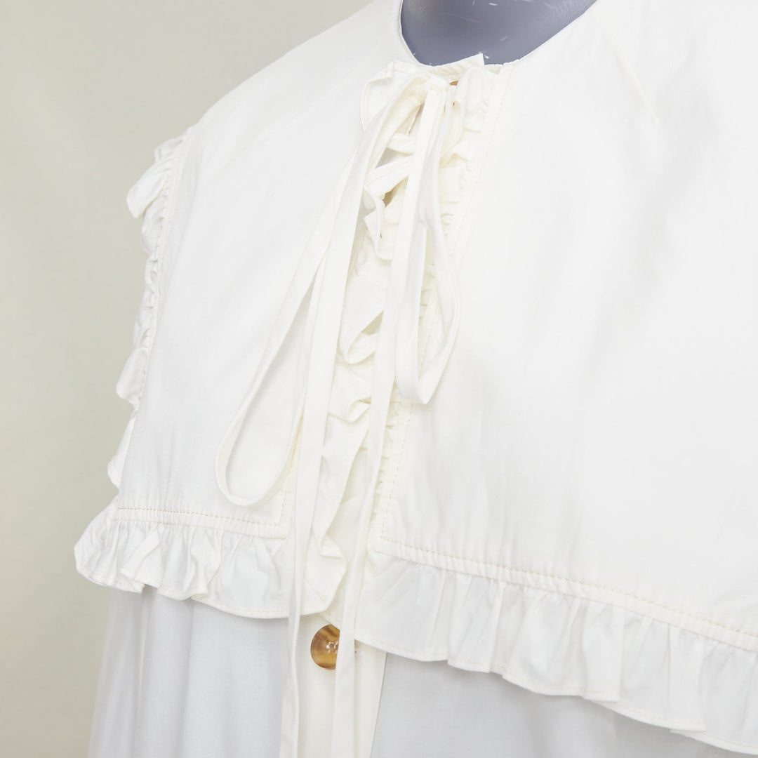 REJINA PYO Tate cream white ruffled sailor collar cotton-poplin  bow shirt S