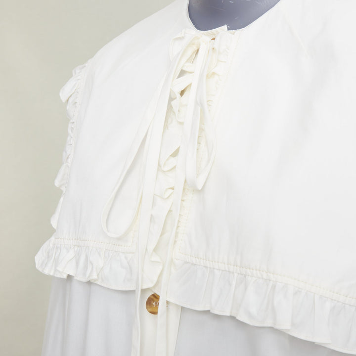 REJINA PYO Tate cream white ruffled sailor collar cotton-poplin  bow shirt S