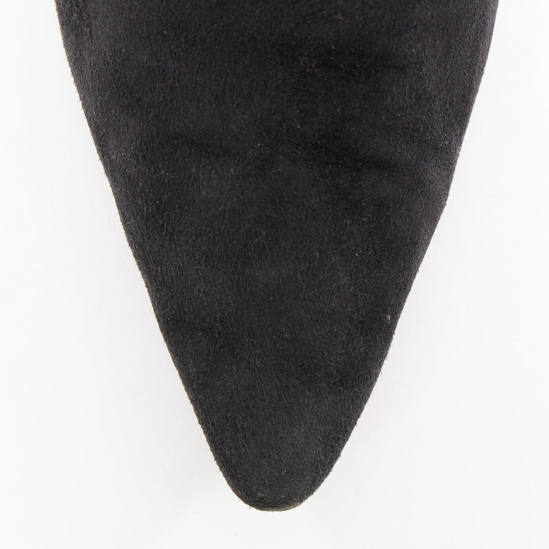 MANOLO BLAHNIK Vintage black suede pointy toes mid heel booties EU39.5