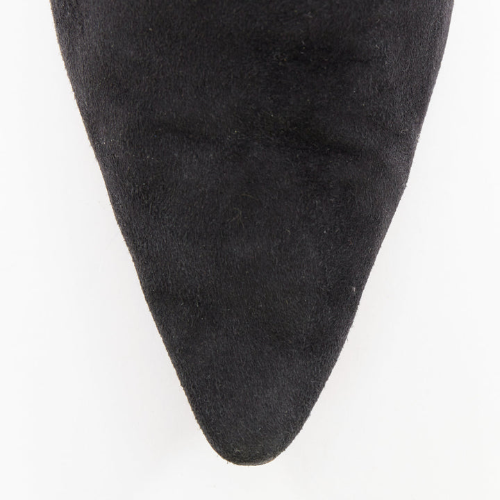 MANOLO BLAHNIK Vintage black suede pointy toes mid heel booties EU39.5