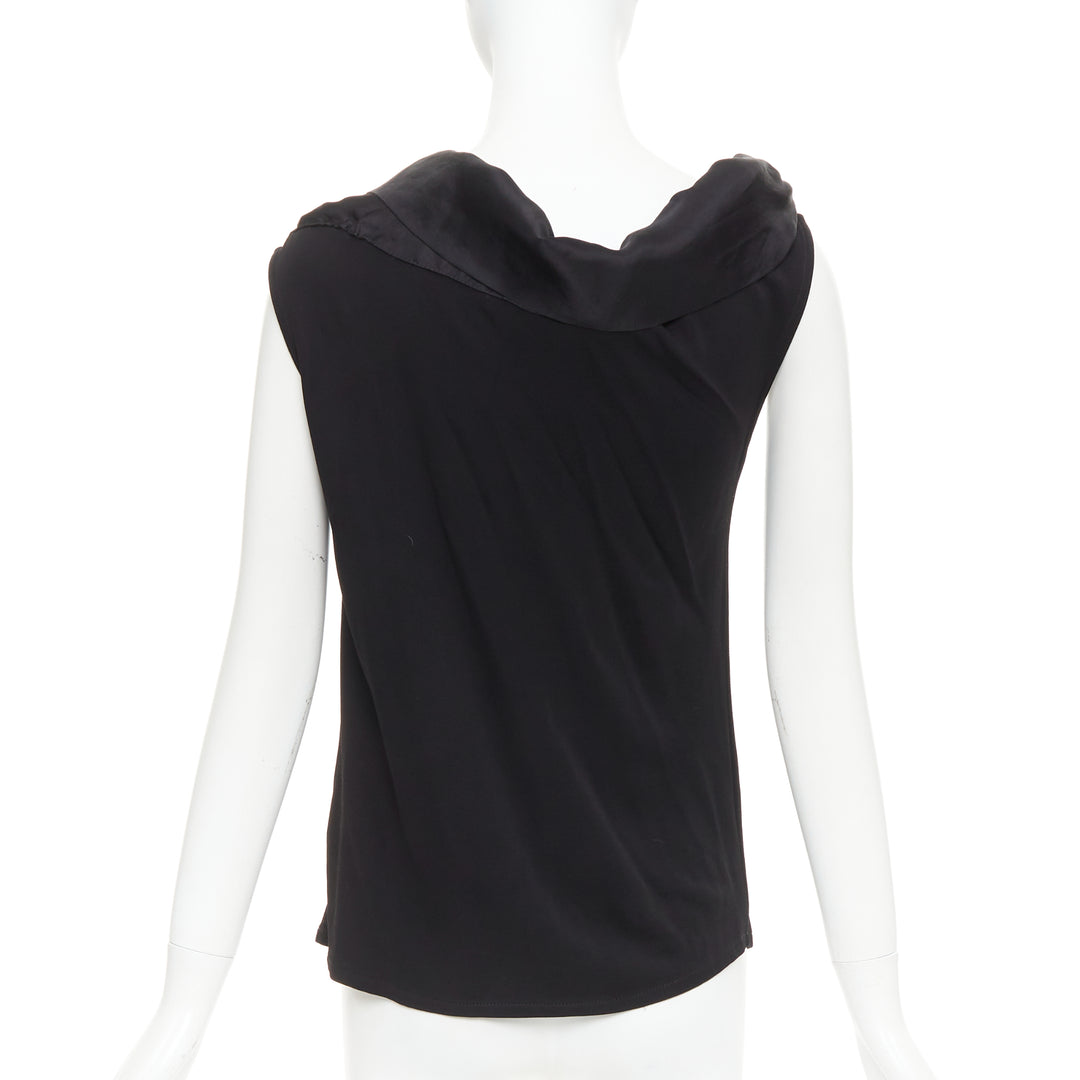 CAROLINA HERRERA black viscose silk bow asymmetric vest top S