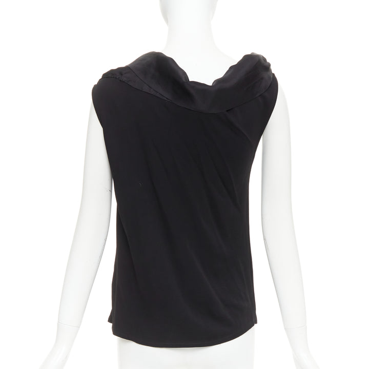 CAROLINA HERRERA black viscose silk bow asymmetric vest top S