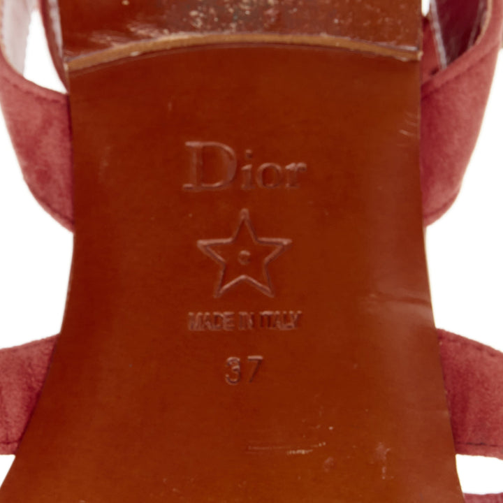 CHRISTIAN DIOR 2018 Double D dusty rose suede cage gladiator flat sandals EU37