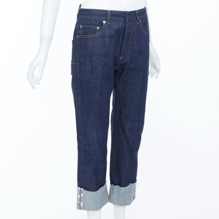 CHRISTIAN DIOR oblique cuffed indigo cotton raw boyfriend pants jeans FR36