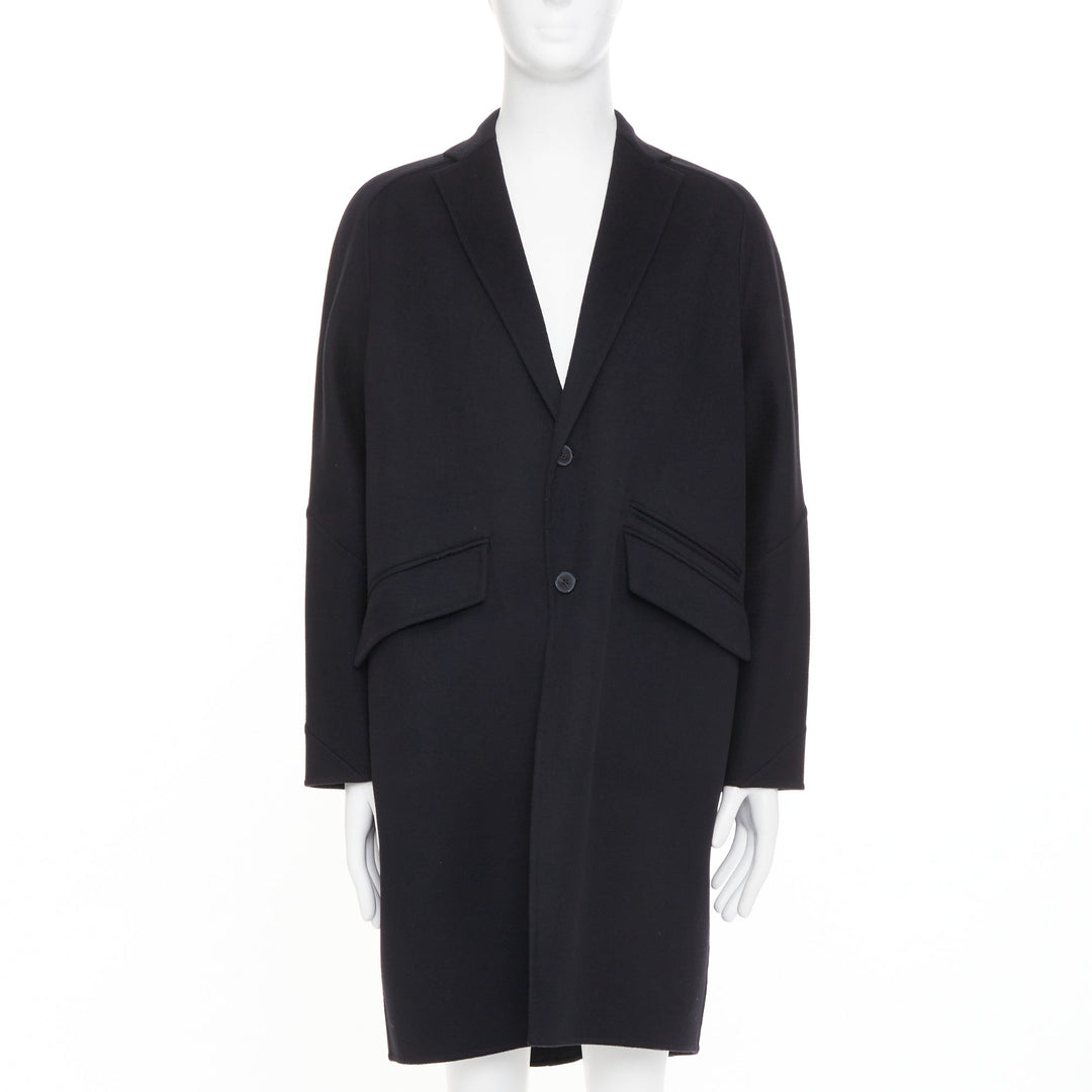 VALENTINO black virgin wool cashmere button flap pocket notch lapel coat IT44 XS