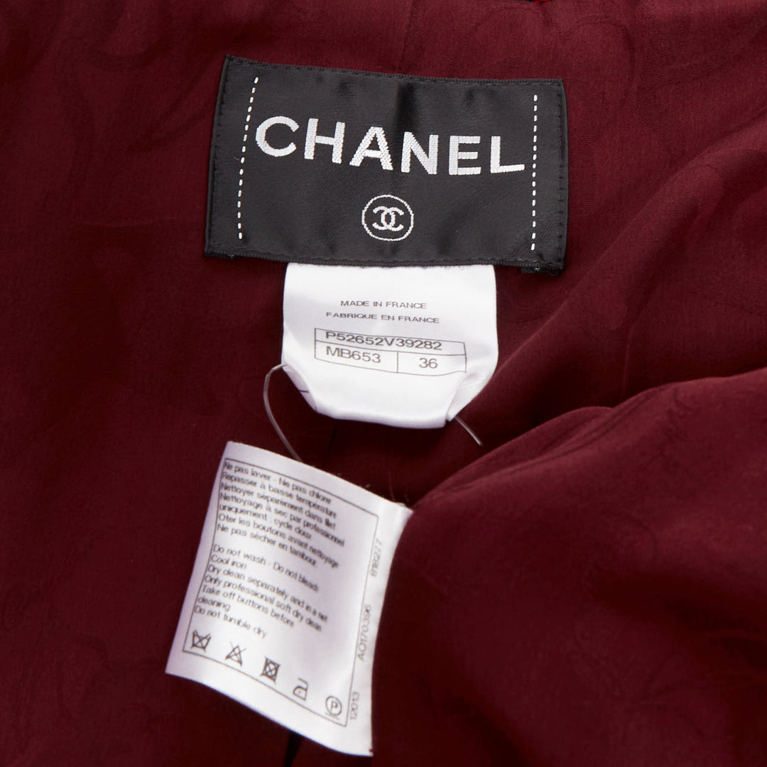 CHANEL 15A Runway burgundy green wool tweed 4 pocket jacket FR36 S