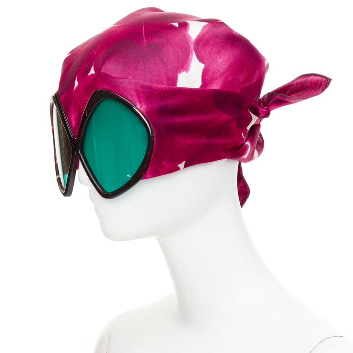 rare PRADA 2025 Runway bug eye green lens floral silk headscarf sunglasses