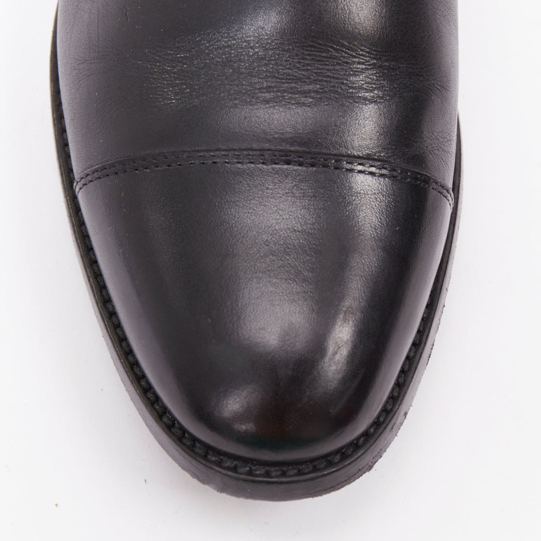 SAINT LAURENT black leather silver buckle double monk strap oxford shoes EU35.5