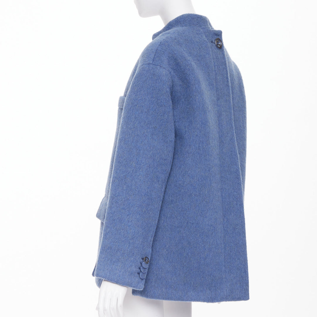 GUCCI 2024 Runway blue mohair wool back button open vent flared coat IT38 S