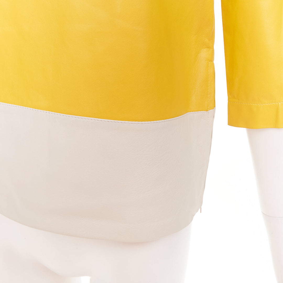 MARNI 2014 yellow off-white lambskin leather colorblock boat neck top IT38 XS