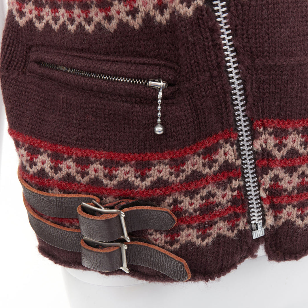 JUNYA WATANABE MAN 2003 Aviakit Lewis Leathers knit fairisle biker vest jacket S