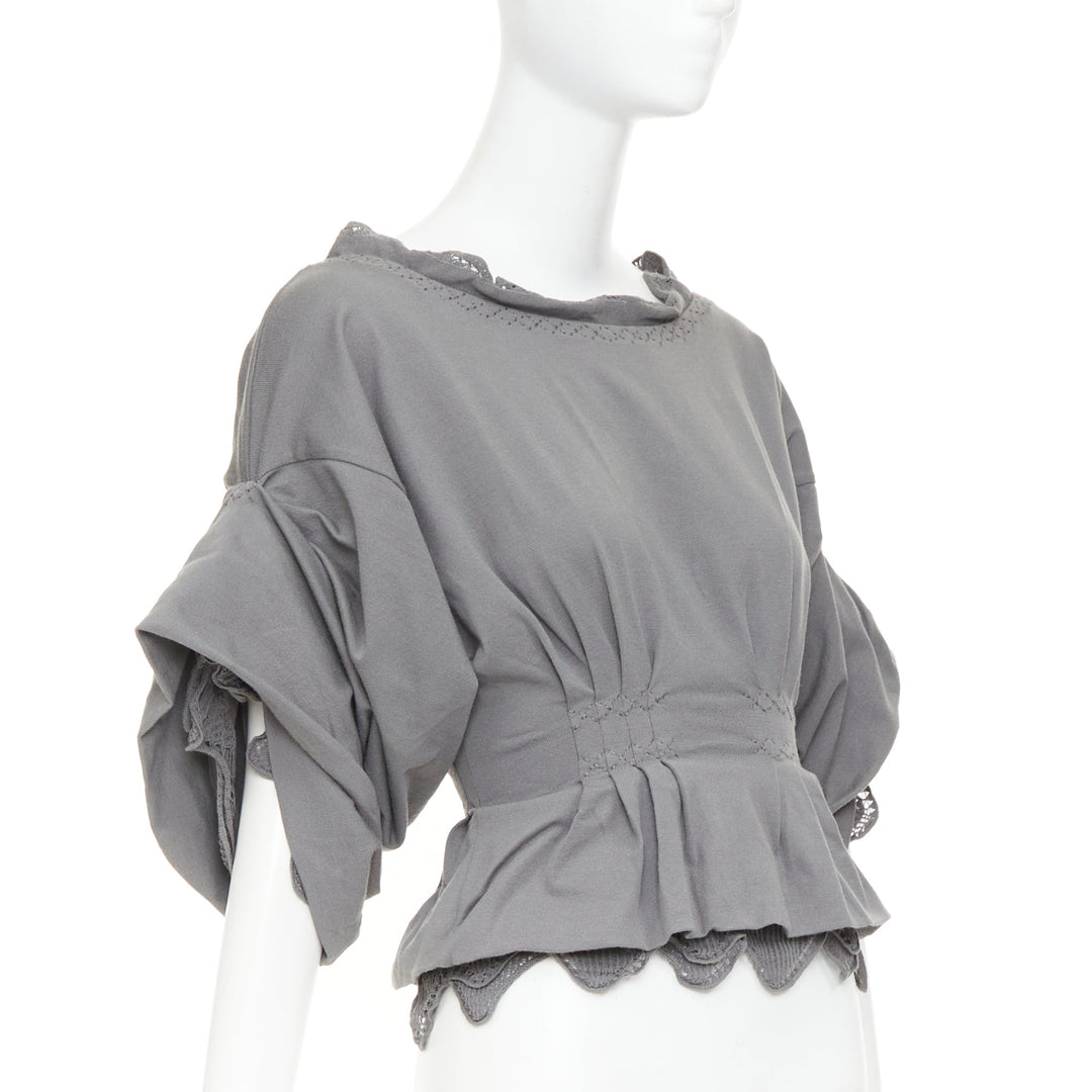 YVES SAINT LAURENT Stefano Pilati grey mesh ruffle ruched smocked peplum top M