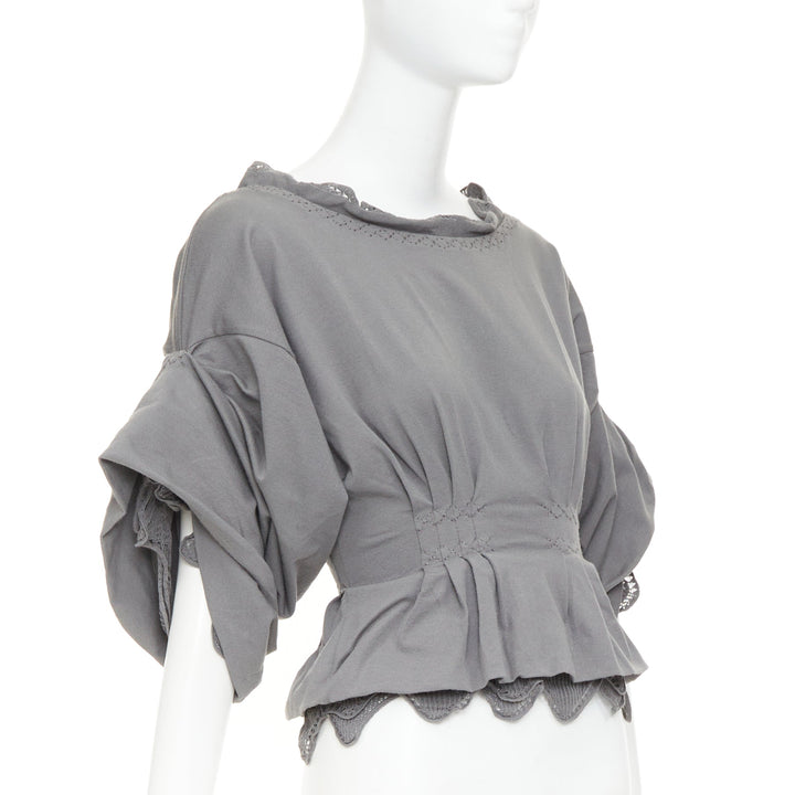 YVES SAINT LAURENT Stefano Pilati grey mesh ruffle ruched smocked peplum top M