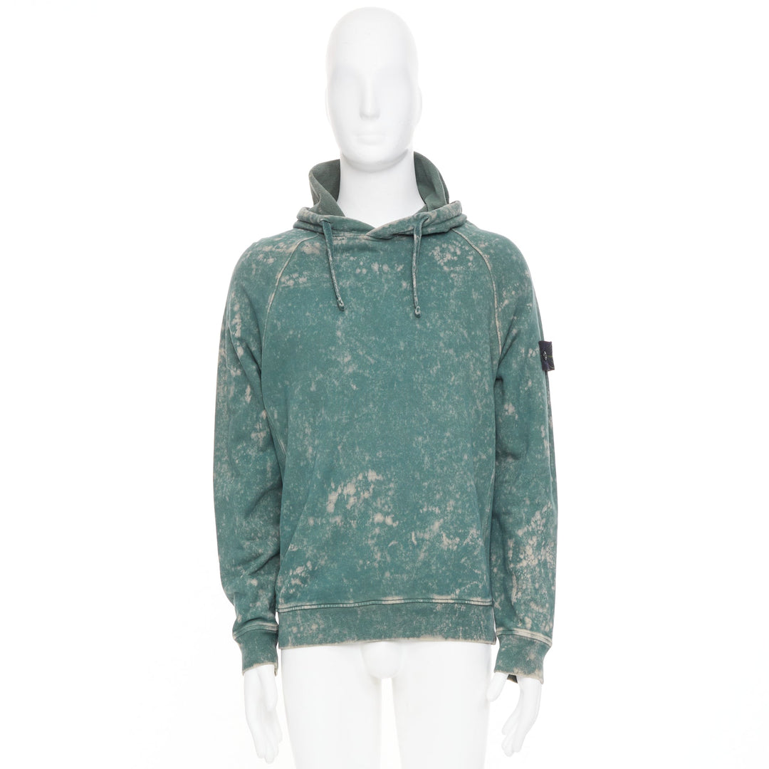 STONE ISLAND 2022 Off-Dye OVD Treatment Cotton fleece hoodie green marbled M