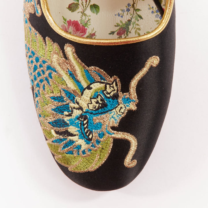 GUCCI 2017 Runway Caspar dragon embroidered spike ankle strap pump heels EU36
