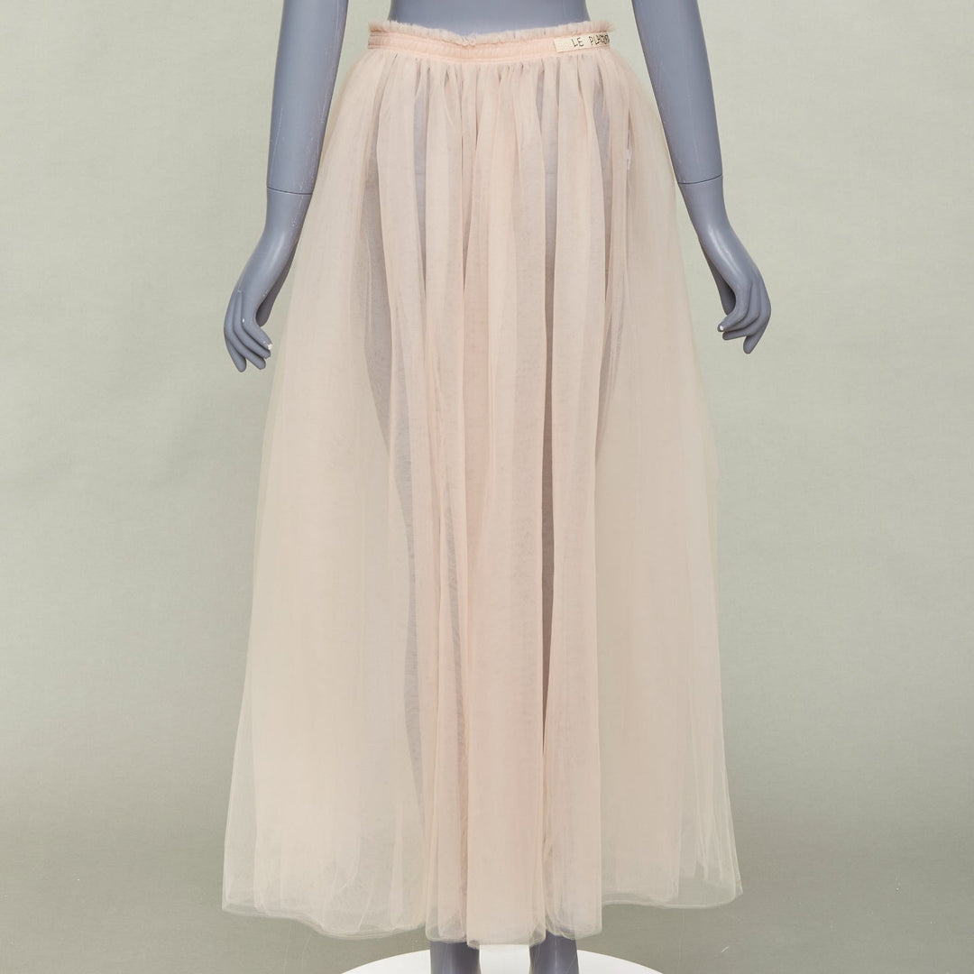 VALENTINO Blush Pink Pleated Layered Mesh Tulle black embroidered skirt IT40 S