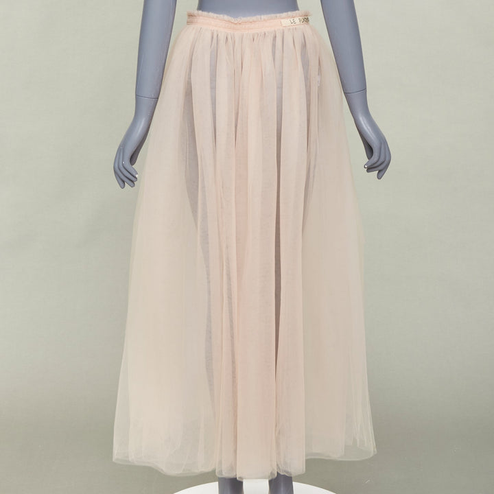 VALENTINO Blush Pink Pleated Layered Mesh Tulle black embroidered skirt IT40 S