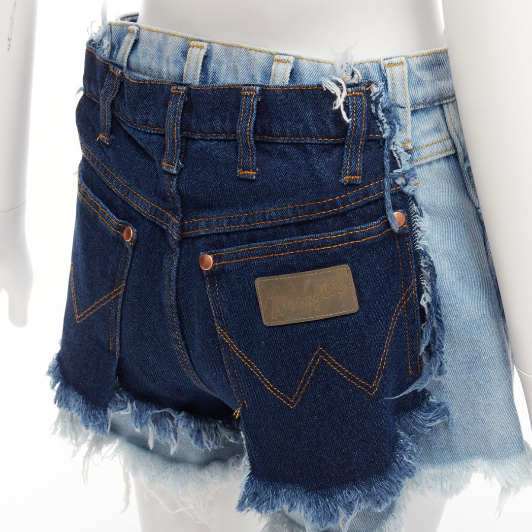 NATASHA ZINKO WRANGLER blue deconstructed double denim frayed shorts FR34 XS