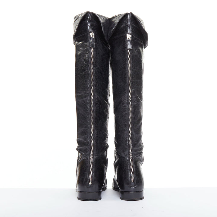PRADA Vintage black soft nappa leather over the knee exposed back zip boots EU38
