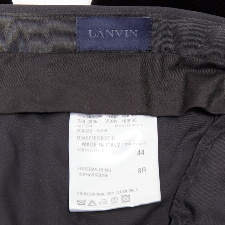 LANVIN black cotton velvet satin trim straight leg dress pants FR44 XS