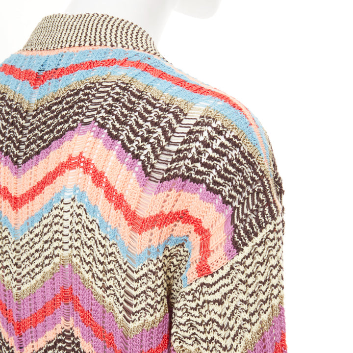 MISSONI Collection yellow brown multicolor chevon intarsia knitted cardigan XS