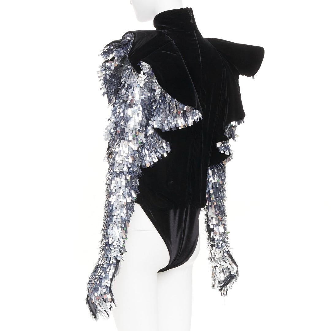 ALEXANDRE VAUTHIER COUTURE AW2022 Runway velvet sequin gloves body top FR38 M