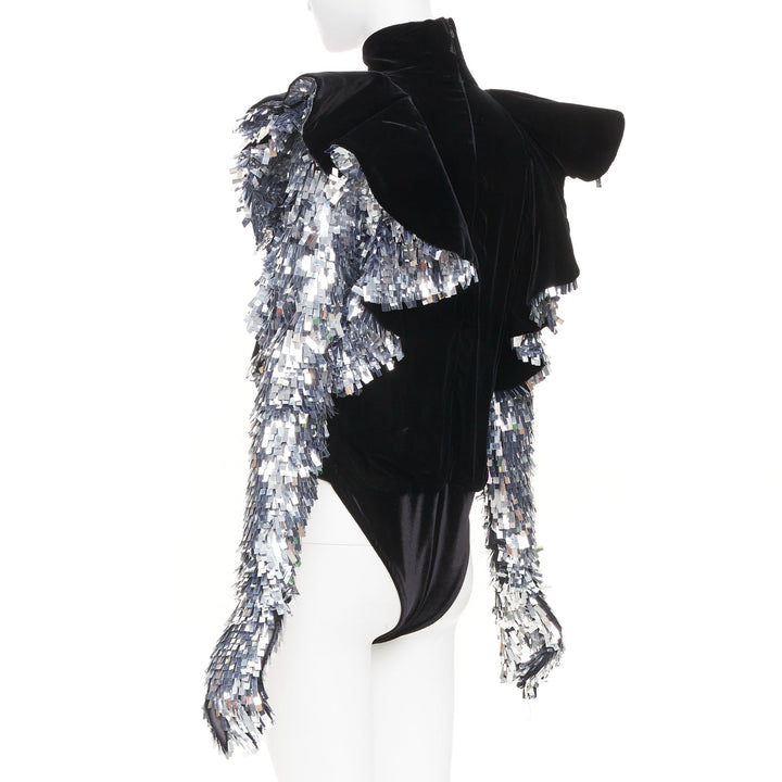 ALEXANDRE VAUTHIER COUTURE AW2022 Runway velvet sequin gloves body top FR38 M