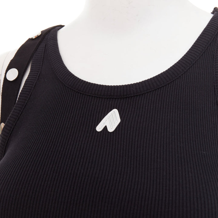 THE ATTICO 2024 black silver metal snap button logo ribbed tank top IT40 S