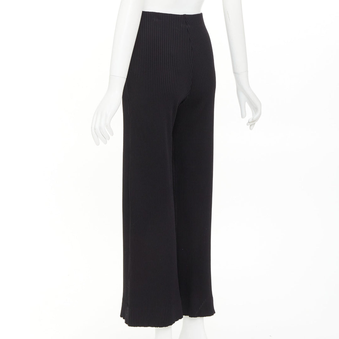 BALENCIAGA 2022 black viscose blend ribbed high waisted wide crop pants FR36 S