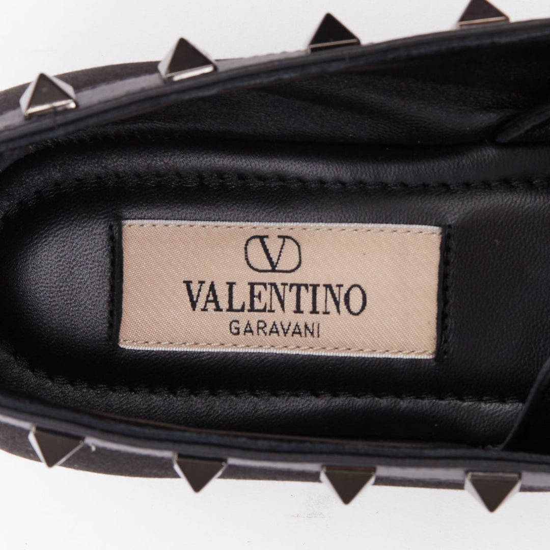 VALENTINO Rockstud nero black satin leather studded cross ballet flats EU37.5