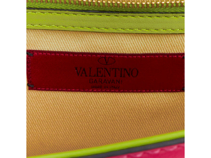 VALENTINO Glam Lock yellow green pink pop Rockstud leather push lock flap bag