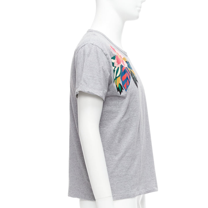 VALENTINO grey cotton multicolour Cuban Flower patch crew neck tshirt M