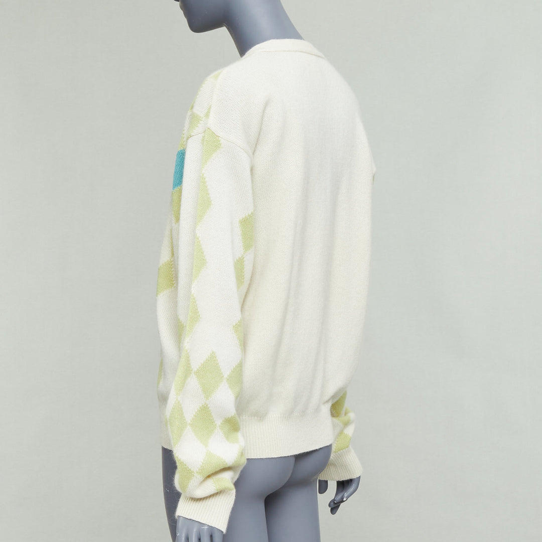 GIANNI VERSACE Vintage yellow green argyle wool cashmere cardigan IT50 L