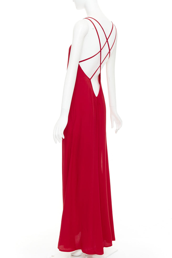 REFORMATION Miguel cherry red viscose blend criss cross open back gown XS