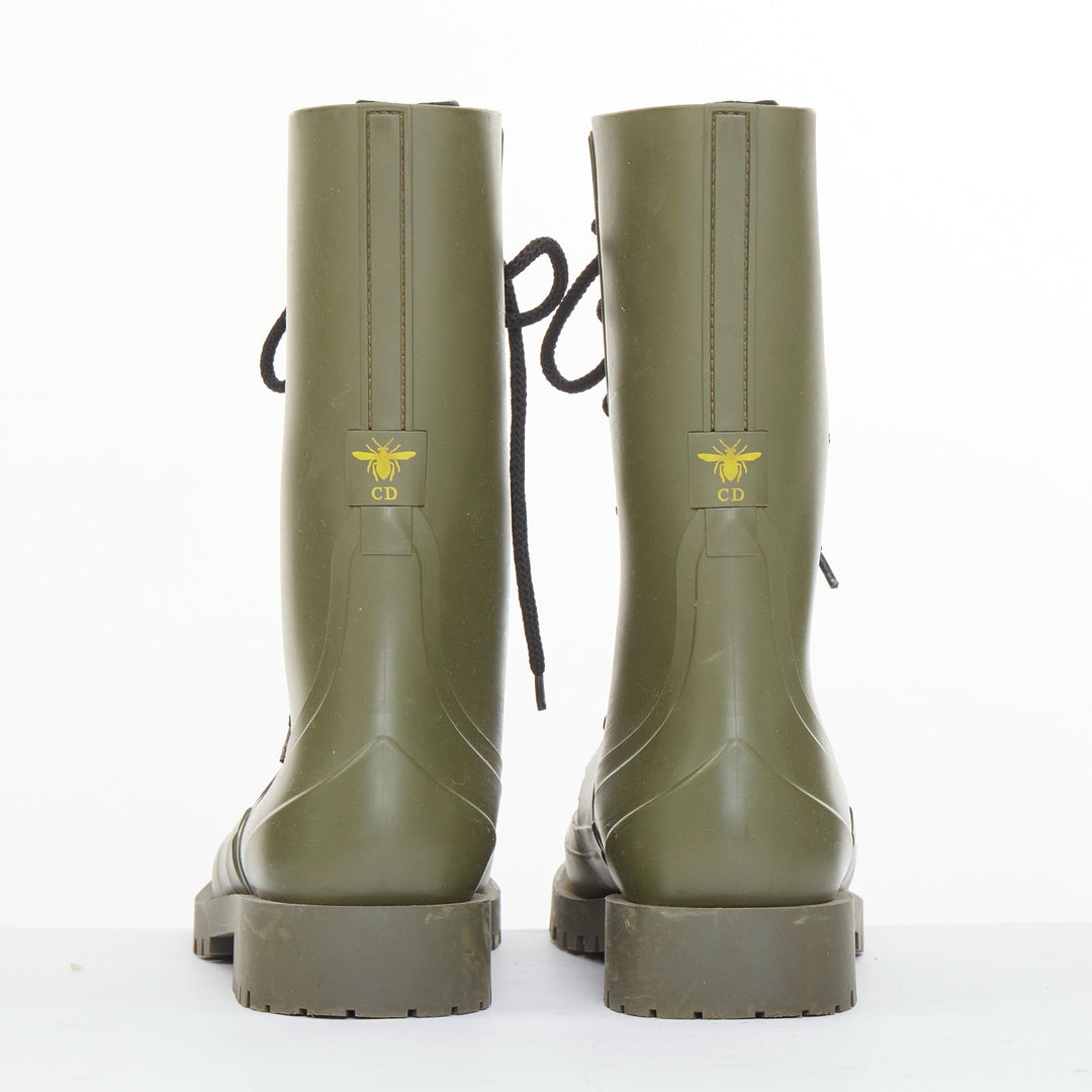 CHRISTIAN DIOR 2019 Runway Diorcamp matte khaki green rubber combat boots EU39