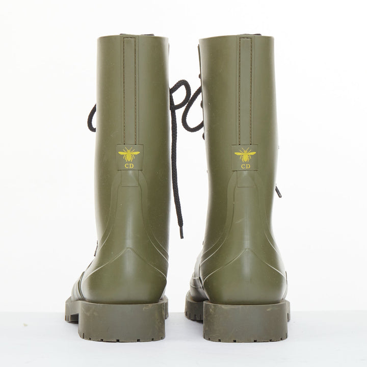 CHRISTIAN DIOR 2019 Runway Diorcamp matte khaki green rubber combat boots EU39