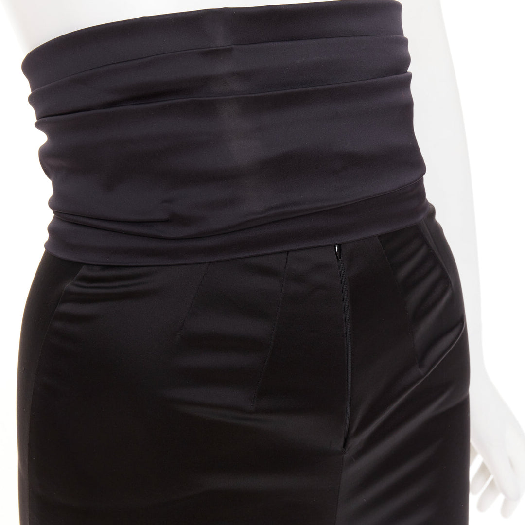 ALEXANDRE VAUTHIER black shiny high waisted wide cummerbund belt pants