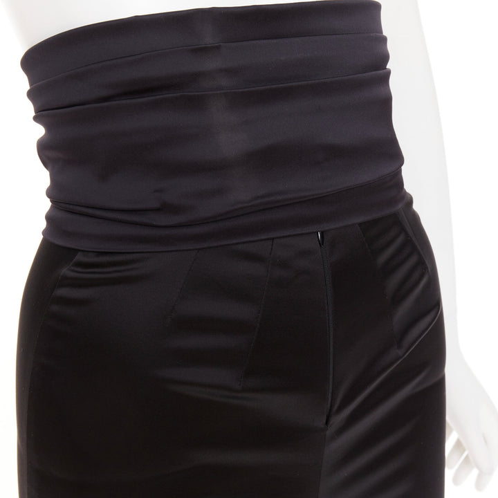 ALEXANDRE VAUTHIER black shiny high waisted wide cummerbund belt pants
