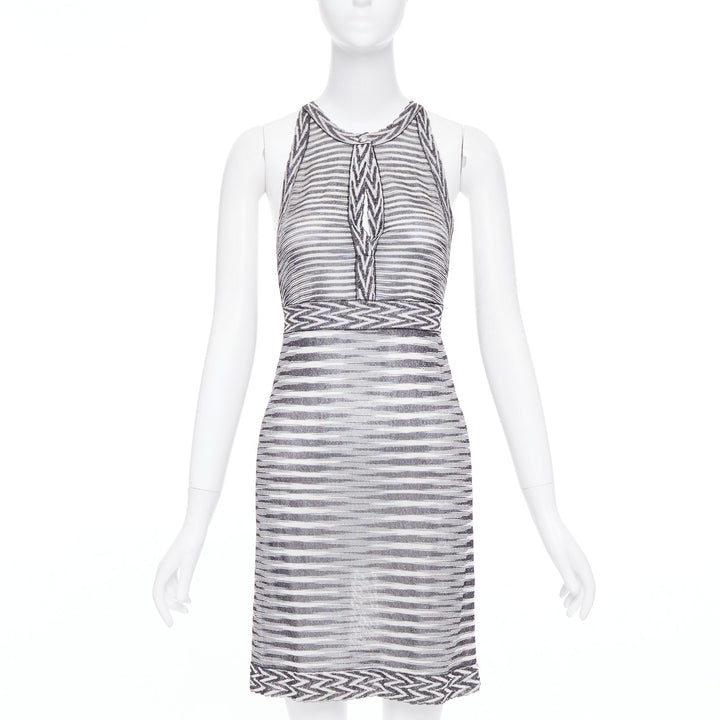 MISSONI Armonia black metallic grey striped jersey lurex knit dress IT38 XS