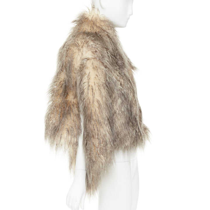 PRADA Raf Simons 2021 Runway brown fur purple floral jacquard clutch shawl IT38